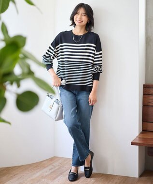 ANY 【洗濯機可】ボーダーニット ブラック×ホワイト