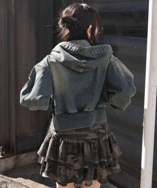 WEGO デニムショートフードブルゾン デニム中濃加工色