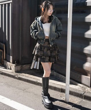 WEGO デニムショートフードブルゾン デニム中濃加工色