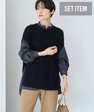 AMERICAN HOLIC ＳＥＴ　イージーケアギャザーシャツ＋ニットベスト Black