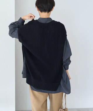 AMERICAN HOLIC ＳＥＴ　イージーケアギャザーシャツ＋ニットベスト Black