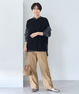 AMERICAN HOLIC ＳＥＴ　イージーケアギャザーシャツ＋ニットベスト Black