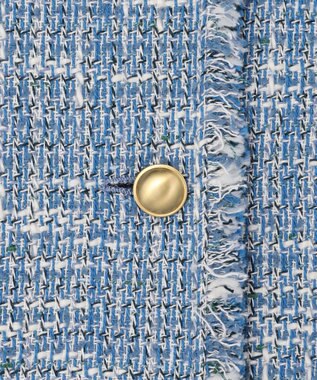 自由区 ファンシーノットツイードノーカラー ジャケット ブルー