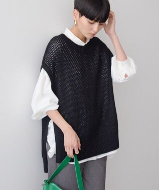 AMERICAN HOLIC ＳＥＴ　イージーケアギャザーシャツ＋ニットベスト Off White