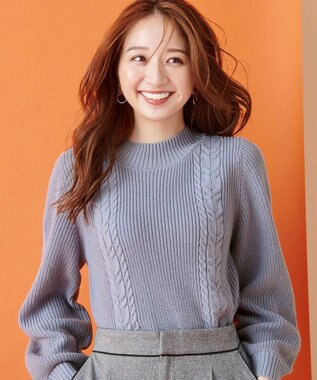 ANY SIS 【洗える】スフレケーブルパフスリーブ ニット ライトブルー