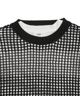 WEGO 【３点SET】アンサンブルメッシュニットプルオーバー（SS） ブラックボーダー