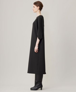 ICB L 【洗える】 ダブルフェイスクレープ ドルマンスリーブワンピース ブラック系（裏面トープ）