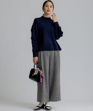 組曲 【WEB限定】袖フリル付きニットプルオーバー ネイビー系