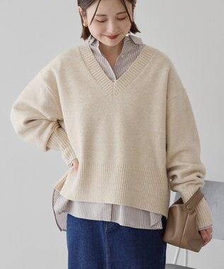 AMERICAN HOLIC ワイドリブVネックプルオーバー Ivory