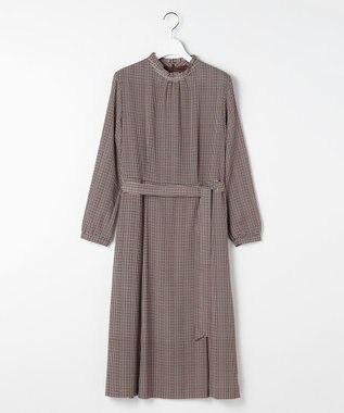 J.PRESS LADIES L デシンハウンドトゥースプリント ワンピース ブラウン系