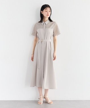 YECCA VECCA レース切替ワンピース Gray Beige