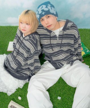 WEGO 【ユニセックス着用ITEM】シャギーボーダーニットパーカー