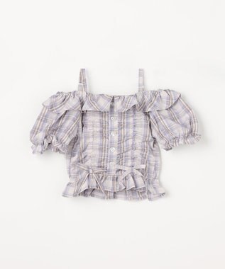 ANY KIDS 【洗濯機可能】2WAY チェックブラウス ブラウン