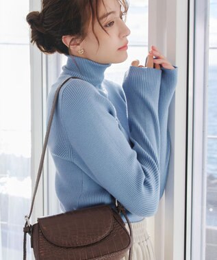 Tiaclasse L 【新色追加・洗える】リブタートルニット サックス