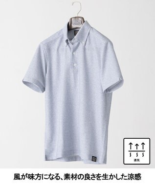 GOTAIRIKU 麻混・襟しっかり【洗える/通気性】ノルマンディーリネン ボタンダウンポロシャツ(25/26年モデル) サックスブルー系