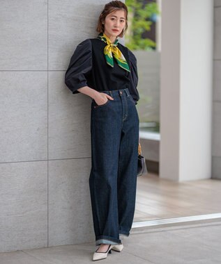 23区 S 【一部店舗限定】コットンポンチコンビジャージー コクーンスリーブ カットソー ブラック系