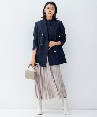 23区 【洗える】レザーライク プリーツスカート アイボリー系