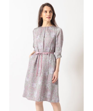 DAKS ボタニカルプリント七分袖ワンピース