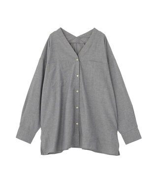Green Parks 綿麻混Ｖネックオーバーサイズシャツ Gray