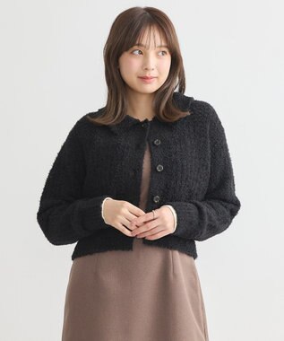 earth music&ecology 格子編み襟付きニットカーディガン