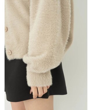 earth music&ecology ミニシャギーＶネックカーディガン Beige