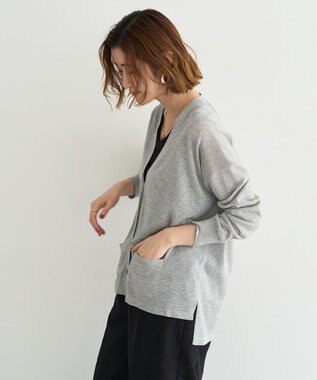YECCA VECCA ハイゲージミドル丈Vネックカーディガン Light Gray