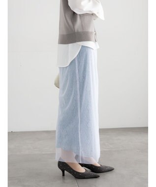 Te chichi レース×チュールレイヤードスカート ブルー