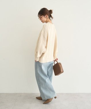 earth music&ecology 【洗濯機洗い可】アンチピリングC/Aパッチワークケーブルニット アイボリー