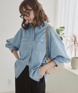 WEGO 【ANGIE VINTAGE】シアーデニムレギュラーカラーシャツ サックス