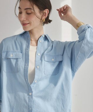 WEGO 【ANGIE VINTAGE】シアーデニムレギュラーカラーシャツ サックス
