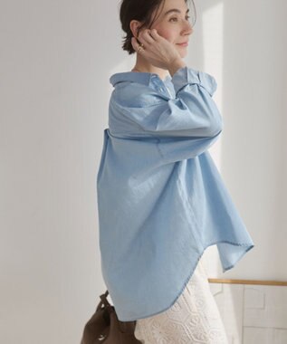 WEGO 【ANGIE VINTAGE】シアーデニムレギュラーカラーシャツ サックス