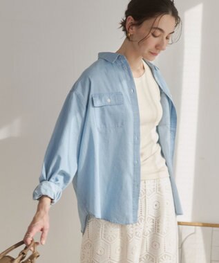 WEGO 【ANGIE VINTAGE】シアーデニムレギュラーカラーシャツ サックス