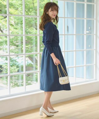 Feroux 【洗える】ニットドッキング ボウタイワンピース ネイビー系