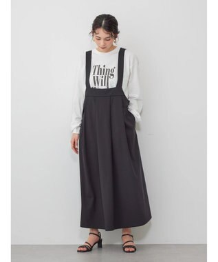 AMERICAN HOLIC 丈違いフロントタックジャンバースカート Black