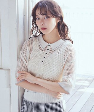 earth music&ecology メッシュポロニットプルオーバー Ivory