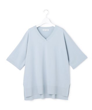 23区 L 【先行予約/WEB&一部店舗限定カラーあり/Lサイズ限定】レーヨンポリエステルストレッチ Vネック ニット [WEB&一部店舗限定カラー]スカイブルー系