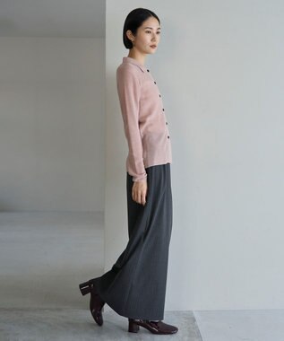 UNFILO ウールライク Iラインスカート チャコールストライプ