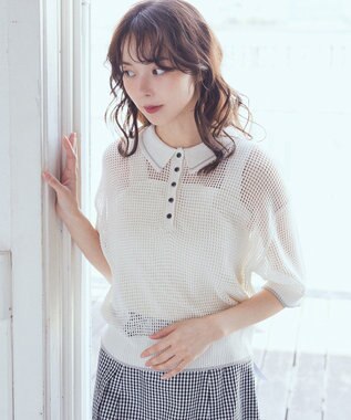 earth music&ecology メッシュポロニットプルオーバー Ivory