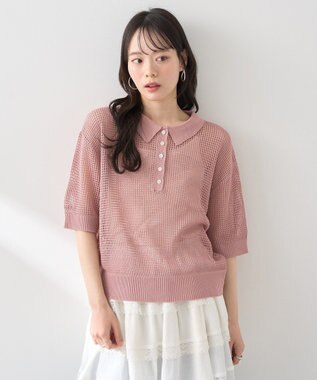 earth music&ecology メッシュポロニットプルオーバー Pink