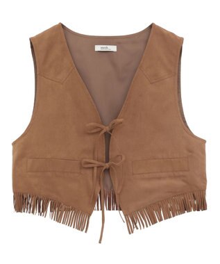 earth music&ecology スウェード調フリンジベスト Brown