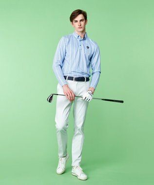 23区GOLF 【MEN】ロゴストライププリント 長袖シャツ サックスブルー系2