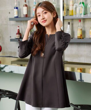 Tiaclasse 袖リボンチュニック チャコールグレー