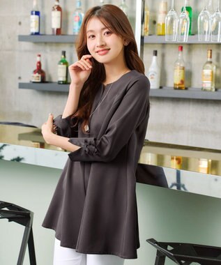 Tiaclasse 袖リボンチュニック チャコールグレー