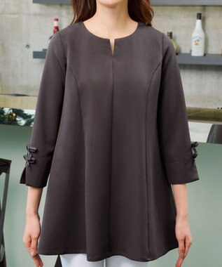 Tiaclasse 袖リボンチュニック チャコールグレー