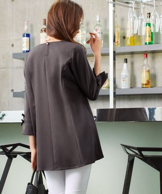 Tiaclasse 袖リボンチュニック チャコールグレー
