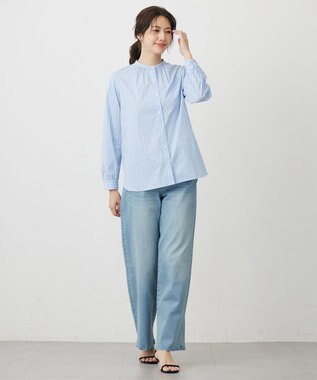 J.PRESS LADIES BEZ ドビーストライプ バンドカラー ブラウス サックス系