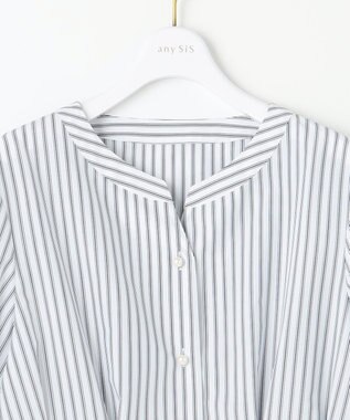 ANY SIS 【洗える】タックペプラムシャツ ブラウス オフストライプ