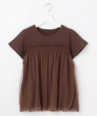 Feroux 【汗ジミが目立たない・洗える】バルーンチュール Tシャツ ダークブラウン系