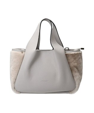 INTER-CHAUSSURES 【RIPANI】ムートンコンビレザーハンドバッグ ライトグレー