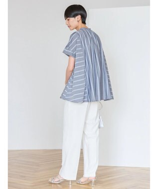 AMERICAN HOLIC 接触冷感フレンチスリーブ切り替えフレアブラウス Stripe Navy